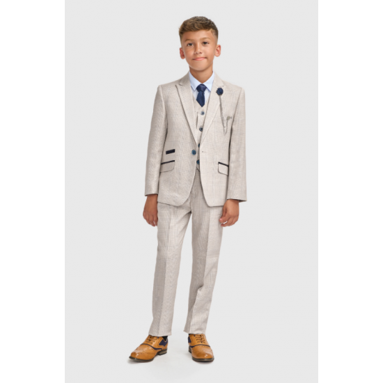 Boys Caridi Beige Three Piece Suit