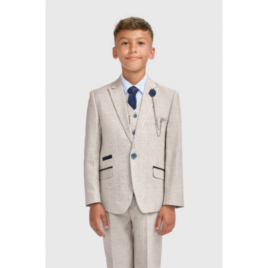 Boys Caridi Beige Three Piece Suit