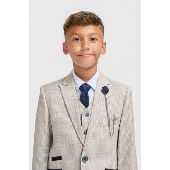 Boys Caridi Beige Three Piece Suit