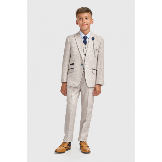 Boys Caridi Beige Three Piece Suit