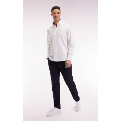 Pleatless chino pants in navy stretch piqué cotton