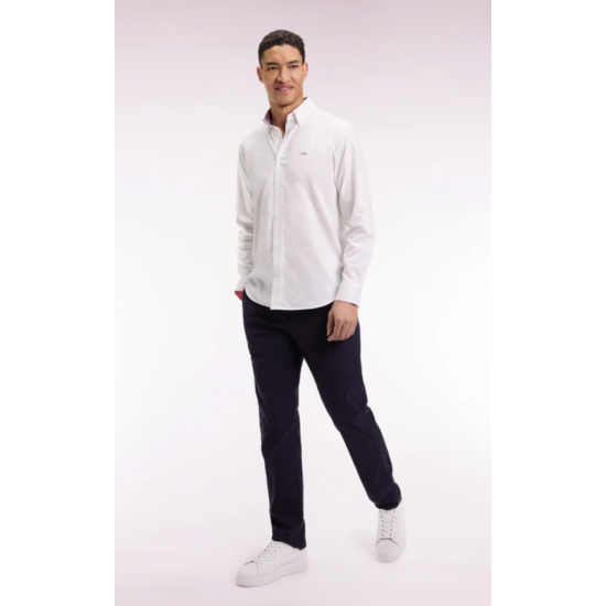 Pleatless chino pants in navy stretch piqué cotton