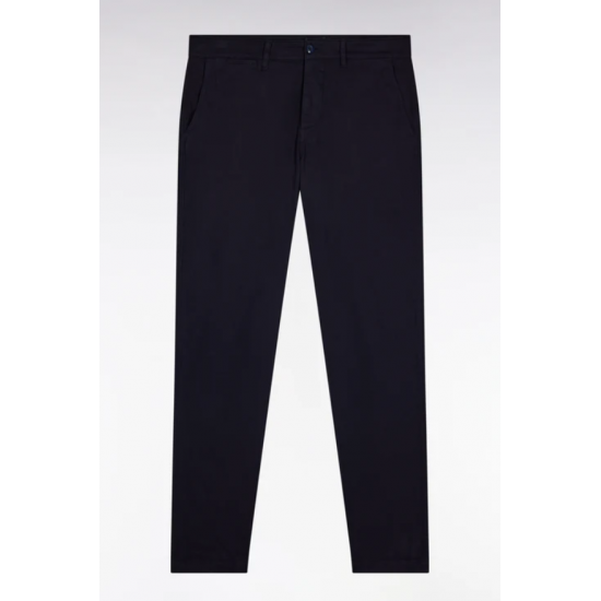 Pleatless chino pants in navy stretch piqué cotton