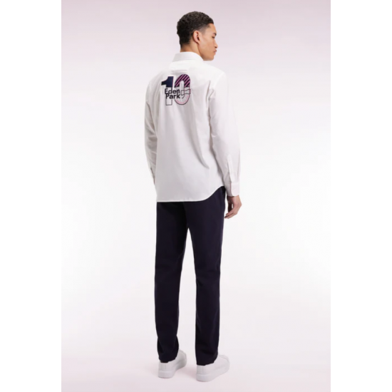 Pleatless chino pants in navy stretch piqué cotton