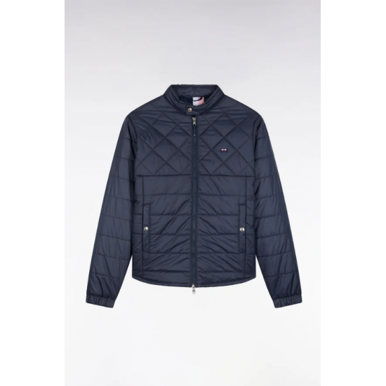 Beige quilted nylon jacket with biker collar