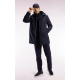 Long navy nylon raincoat with removable hood
