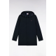 Long navy nylon raincoat with removable hood