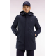 Long navy nylon raincoat with removable hood