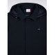 Long navy nylon raincoat with removable hood