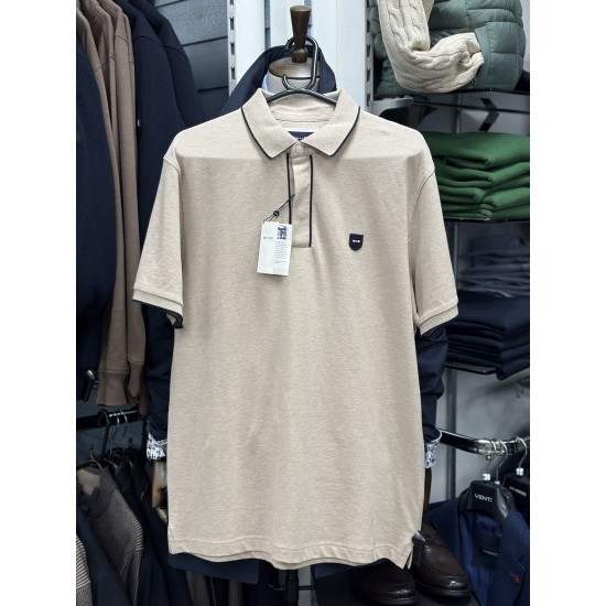 Eden Park | Beige Polo Shirt with Navy Trim Contrast 
