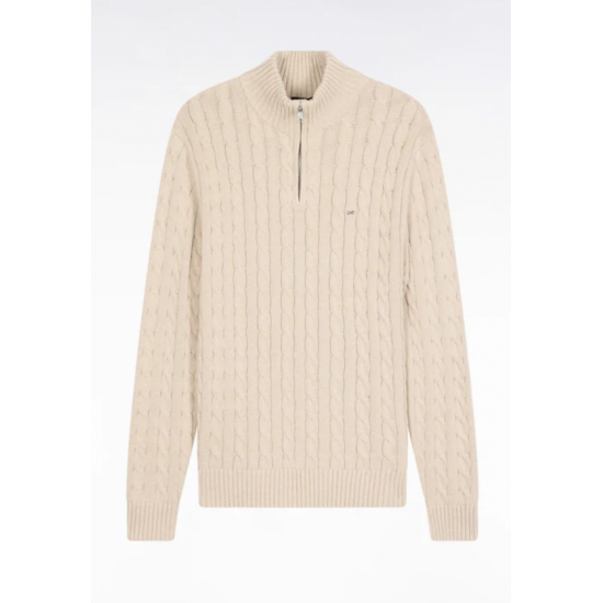 Beige cotton trucker-neck sweater