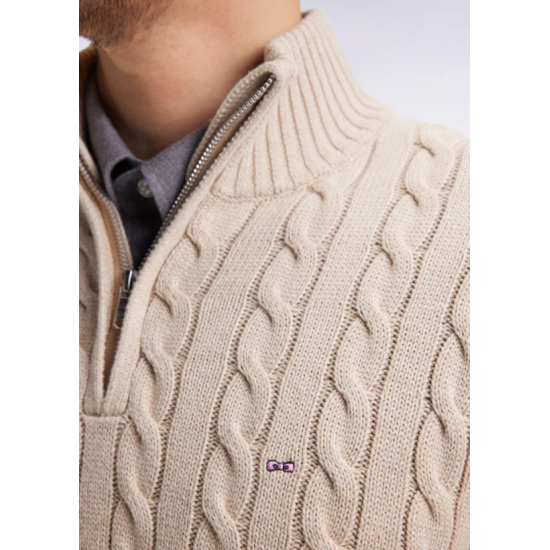 Beige cotton trucker-neck sweater