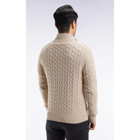 Beige cotton trucker-neck sweater
