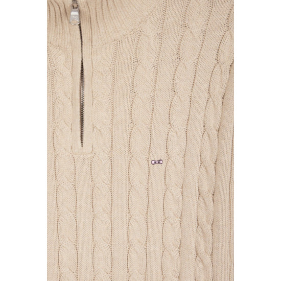 Beige cotton trucker-neck sweater