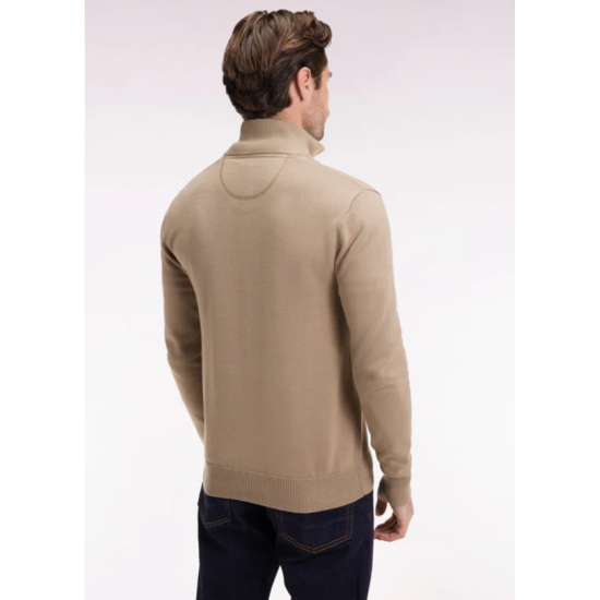 Beige heavy cotton trucker-neck sweater