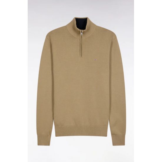 Beige heavy cotton trucker-neck sweater