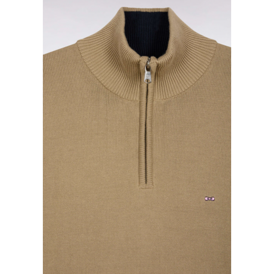 Beige heavy cotton trucker-neck sweater
