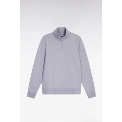 Grey cotton fleece stand-up collar zip sweatshirt