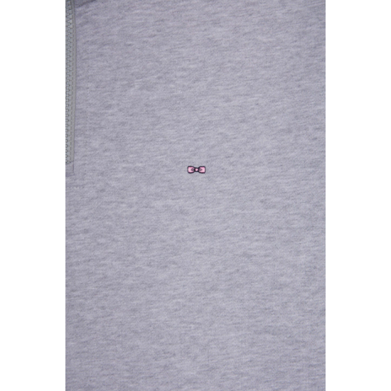 Grey cotton fleece stand-up collar zip sweatshirt