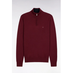 Heavy burgundy cotton trucker-neck sweater