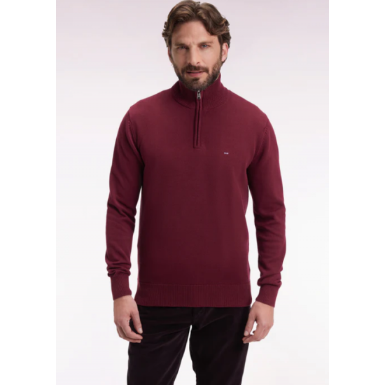 Heavy burgundy cotton trucker-neck sweater