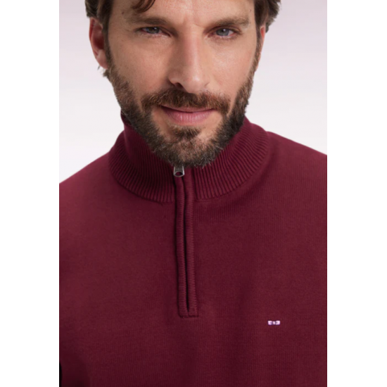 Heavy burgundy cotton trucker-neck sweater