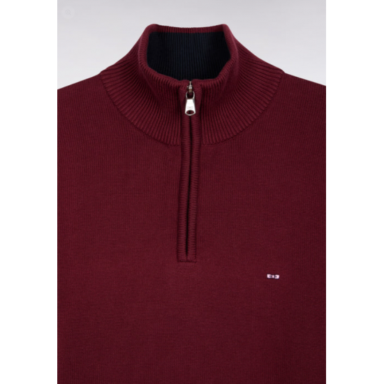 Heavy burgundy cotton trucker-neck sweater