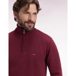Heavy burgundy cotton trucker-neck sweater