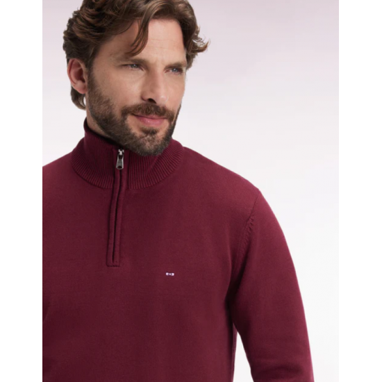 Heavy burgundy cotton trucker-neck sweater