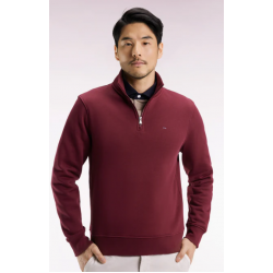 High-neck zip-up sweatshirt in burgundy cotton fleece