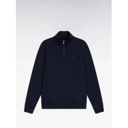 High-neck zip-up sweatshirt in navy cotton fleece