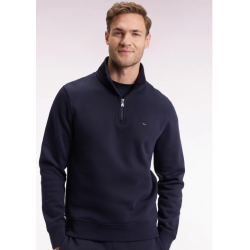 High-neck zip-up sweatshirt in navy cotton fleece