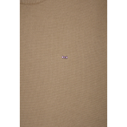 Round-neck sweater in thick beige cotton