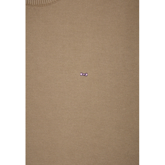 Round-neck sweater in thick beige cotton