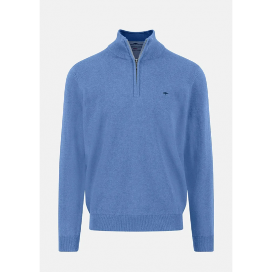 Fine Knit Cotton 1/4 Zip Crystal Blue