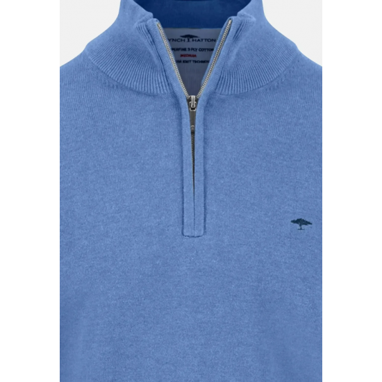 Fine Knit Cotton 1/4 Zip Crystal Blue