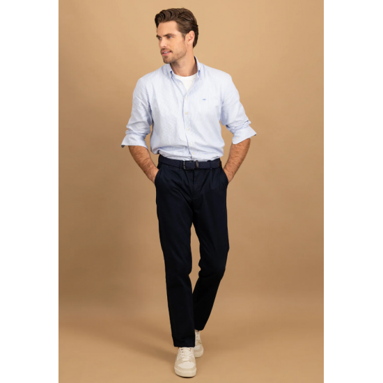 Cotton shirt with fine stripe pattern and button-down collar