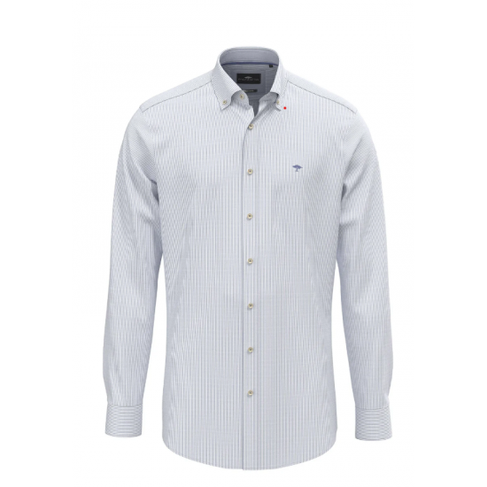 Cotton shirt with fine stripe pattern and button-down collar