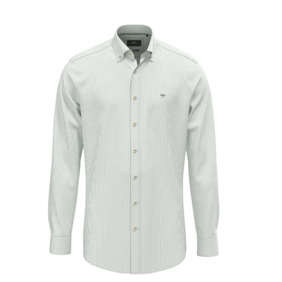 Cotton shirt with fine stripe pattern and button-down collar sage