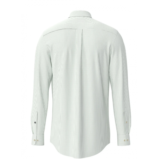 Cotton shirt with fine stripe pattern and button-down collar sage