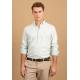 Cotton shirt with fine stripe pattern and button-down collar sage