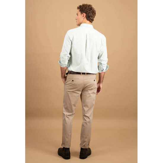 Cotton shirt with fine stripe pattern and button-down collar sage