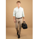 Cotton shirt with fine stripe pattern and button-down collar sage