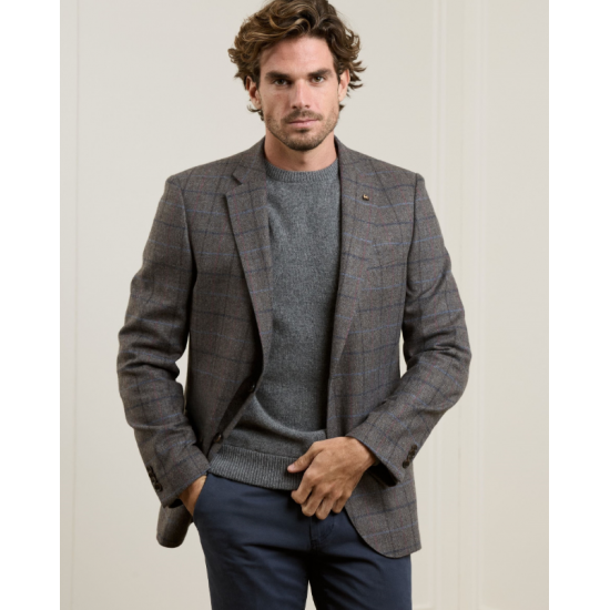 Finn Tweed Blazer in Light Brown Windowpane Check