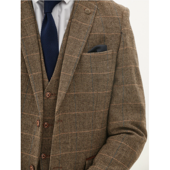 TED - Tan Tweed Check Three Piece Suit TED - Tan Tweed Check Three Piece Suit