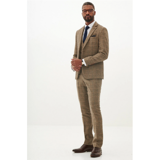 TED - Tan Tweed Check Three Piece Suit TED - Tan Tweed Check Three Piece Suit