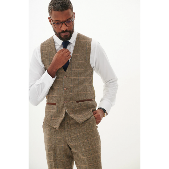 TED - Tan Tweed Check Three Piece Suit TED - Tan Tweed Check Three Piece Suit
