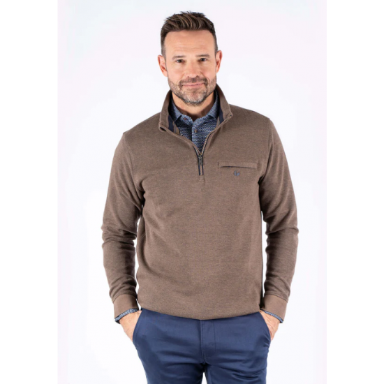 Pre - End Leander sweat with half zip In brown