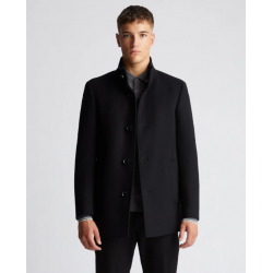 Tapered Fit Wool-Mix Tailored Coat in Black