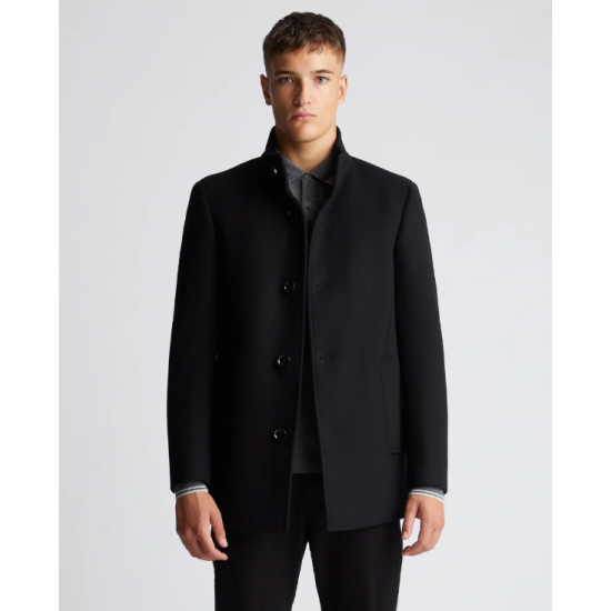 Tapered Fit Wool-Mix Tailored Coat in Black